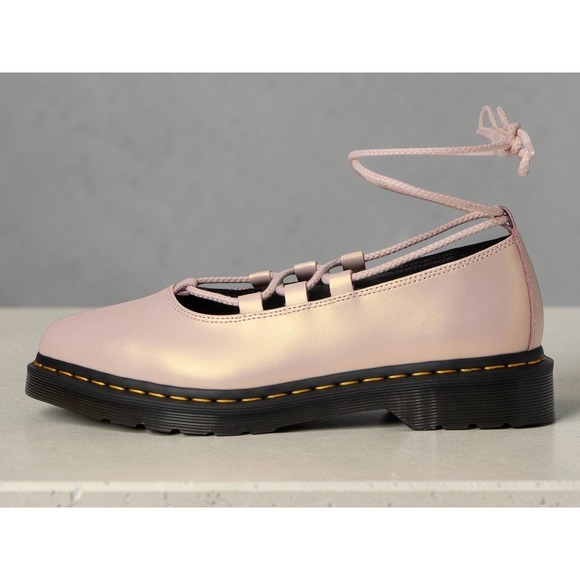 Dr Martens Elphie II Powder Pink Iridescent Leather Ballet Flat Shoes Women's 9 - Picture 4 of 9